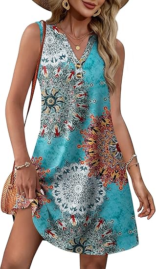 Summer Dresses for Women 2025 Beach Vacation Clothes V Neck Button Sundresses with Pockets